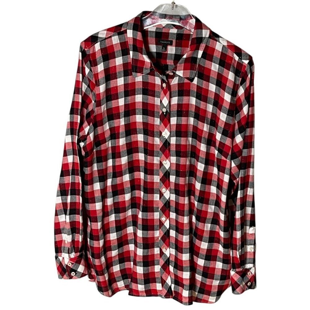 TALBOTS BUFFALO PLAID METALLIC FLANNEL SHIRT – SIZE XL - Picture 1 of 7